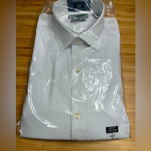 NWT Kenneth Cole Men’s Slim Fit Wicking Stretch-Flex Dress Shirt 15 34/35 White - Picture 2 of 8